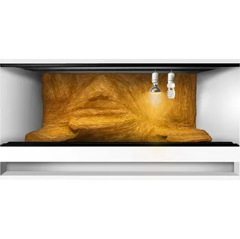 Teraristika ReptiEye Terárium z lamina 60x40x40 bílý s 3D stěnou vybavené – varianta H Varianta terária: terárium + UVB žárovka, halogen a zářivka