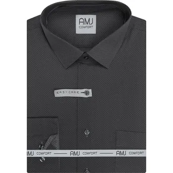 Pánská košile Pánská košile AMJ bavlněná, tmavě šedá kostičkovaná VDBR1481, dlouhý rukáv, regular fit, vel. 46