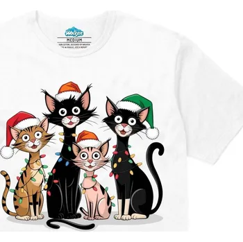Pánské tričko Pánské tričko Kočky ve Vánočních Čepicích (Velikost: L, Barva: Bílá)