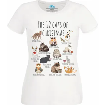 Dámské tričko Dámské tričko Dvanáct Koček Vánoc (Velikost: XS, Barva: Bílá)
