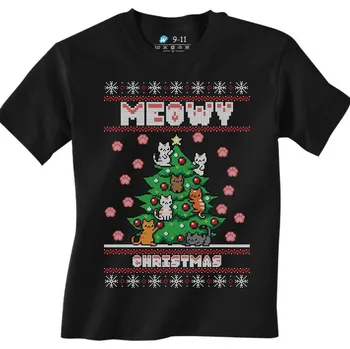 Chlapecké tričko Dětské tričko Kočičí Vánoce Meowy Christmas (Velikost: 7-8, Barva: Černá)