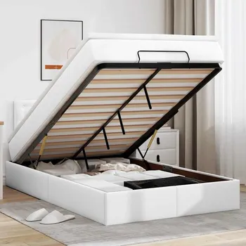 Postel vidaXL Osmanský postel s matracemi&LED čistě bílý 120x190cm umělá kůže