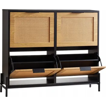 Botník Ratanová Botník 1040x240x880MM Černá se 4 Výsuvnými Zásuvkami