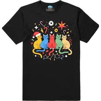 Pánské tričko Pánské tričko Duhové Vánoční Kočky (Velikost: XL, Barva: Černá)
