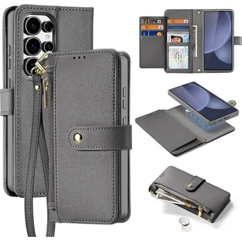 Pouzdro na mobilní telefon Kožené pouzdro Dux Ducis Lawa pro Samsung Galaxy S25 Ultra s odnímatelným magnetickým peněženkou - šedé