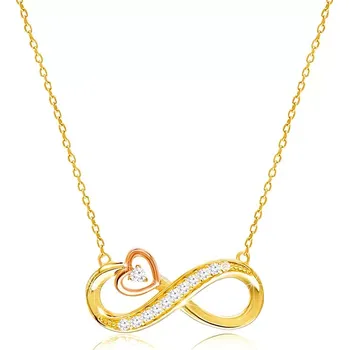 Náhrdelník Diamantový náhrdelník z kombinovaného 14K zlata - symbol nekonečna, kontura srdce, brilianty