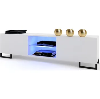 Televizní stolek GLORIA TV stolek pod TV, bílý, černé nohy + LED osvětlení