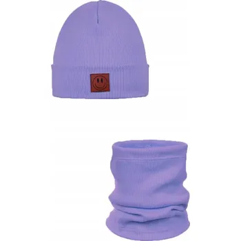 Čepice Jarní souprava čepice a nákrčník SMILE - bavlna - LILA 52 - 56