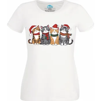 Dámské tričko Dámské tričko Usměvavé Vánoční Kočky (Velikost: XXL, Barva: Bílá)