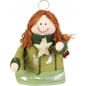 Obraz Zelený anděl z látky s hvězdou, výška 30 cm - DEKORACE ZÁVĚS