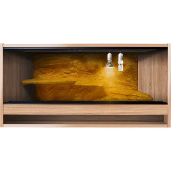 Teraristika ReptiEye Terárium z lamina 80x50x50 světlý dub s 3D stěnou vybavené – varianta F Varianta terária: terárium + UVB žárovka, halogen a zářivka
