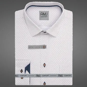 Pánská košile Pánská košile AMJ bavlněná, bílá s modro béžovým vzorem VDSBR1462, dlouhý rukáv, slim-fit, vel. 40