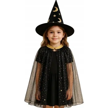 Karnevalový kostým KOSTÝM ČARODĚJNICE PRO DĚTI – PLÁŠŤ, KLOBOUK, HVĚZDIČKY – HALLOWEEN