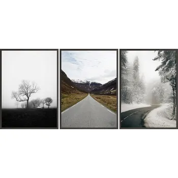 Obraz Sada Plakátů Postery 3x 50x70 silnice stromy zima