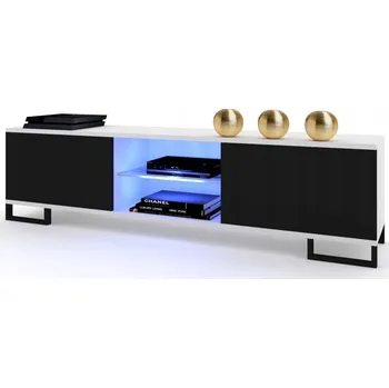 Televizní stolek GLORIA TV stolek pod TV, bílý/černý, nohy, 160 cm, LED