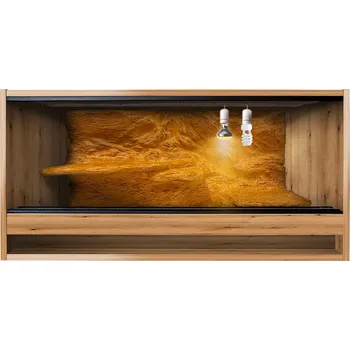 Teraristika ReptiEye Terárium z lamina 110x50x50 smrk s 3D stěnou vybavené – varianta B Varianta terária: terárium + UVB žárovka, halogen a zářivka