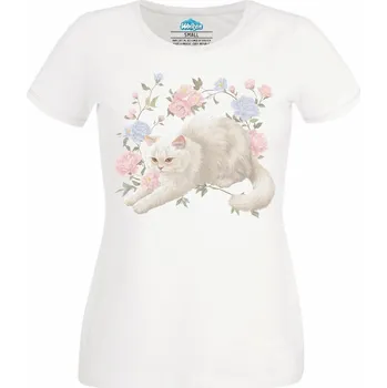 Dámské tričko Elegantní Bílá Kočka (Velikost: 4XL, Barva: Bílá)