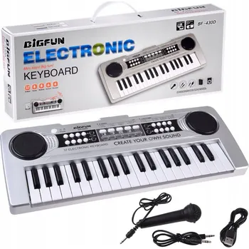 Hudební nástroj pro děti Mini varhany KEYBOARD 37 kláves + mikrofon STŘÍBRNÉ IN0183