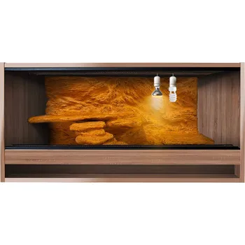 Teraristika ReptiEye Terárium z lamina 100x60x60 tmavý dub s 3D stěnou vybavené – varianta H Varianta terária: terárium + UVB žárovka, halogen a zářivka