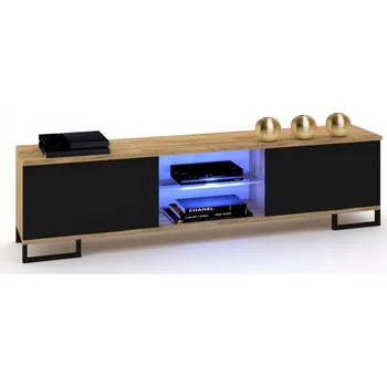 Televizní stolek Závěsná skříňka pod TV RTV Dub Craft Černá 160 LED