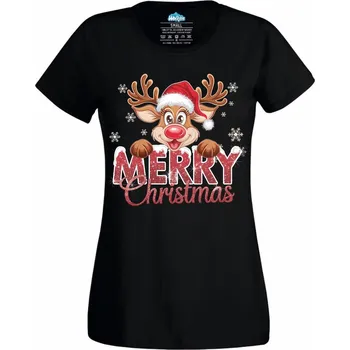Dámské tričko Veselé Sobí Vánoce Merry Christmas (Velikost: 4XL, Barva: Černá)