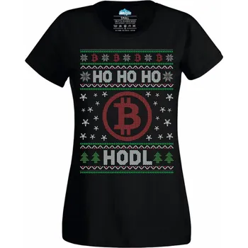 Dámské tričko Dámské tričko Vánoční Bitcoin Ho Ho Ho HODL (Velikost: XL, Barva: Černá)