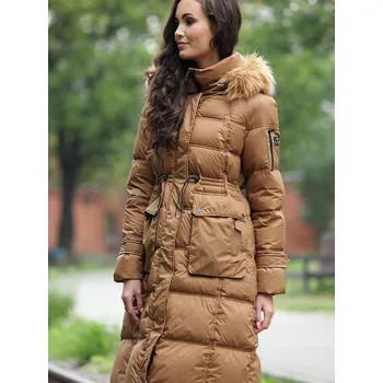 Dámský kabát Camel dámský péřový prošívaný kabát s kožešinou na kapuci BLH 220027 FXF - beige Velikost: M