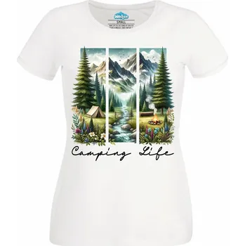 Dámské tričko Dámské tričko Život v Horách Camping Life (Velikost: XL, Barva: Bílá)