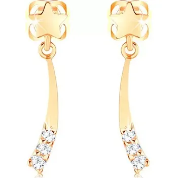 Náušnice Zlaté náušnice 585 - lesklá kometa zdobená čirými diamanty