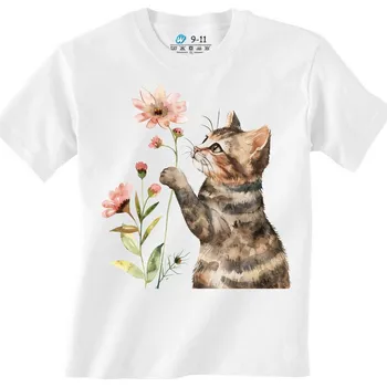 Chlapecké tričko Dětské tričko Malé Kotě v Zahradě (Velikost: 7-8, Barva: Bílá)