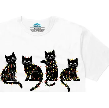 Pánské tričko Pánské tričko Vánoční Kočky ve Světýlkách (Velikost: M, Barva: Bílá)