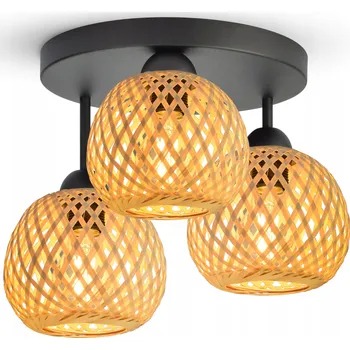 Závěsné svítidlo Luxolar černé dřevěné boho 3-bodové E27 36x15 cm