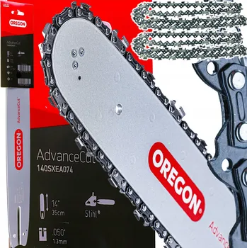 Pilová lišta VODÍCÍ LIŠTA OREGON 14'' 35cm PRO PILU STIHL + 2x ŘETĚZ 50 článků 3/8 1.3 MS180 230
