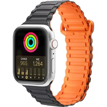 Módní doplněk Řemínek Dux Ducis (verze Armor) pro Apple Watch SE, 9, 8, 7, 6, 5, 4, 3, 2, 1 (41, 40, 38 mm) silikonový magnetický náramek, černá/oranžová