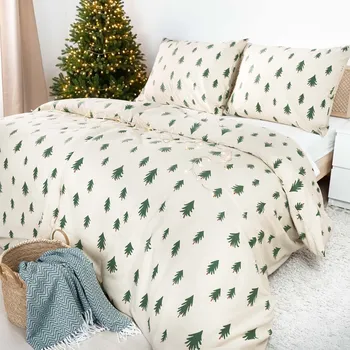 Povlečení Goldea Vánoční flanelové povlečení - Stromečky na režném béžové 140 x 200, 70 x 90 cm zip