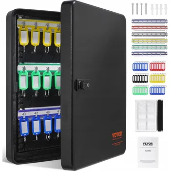 Železářství VEVOR Nástěnná skříňka na klíče, černá, s kartotékou