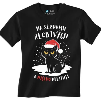 Chlapecké tričko Dětské tričko Zlobivá Kočka o Vánocích (Velikost: 3-4, Barva: Černá)