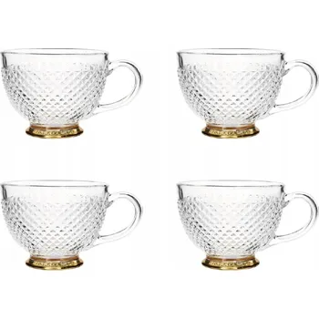 Sada 4x Šálek BARREL skleněný s puntíky zlatá noha 0,36 l HOMLA