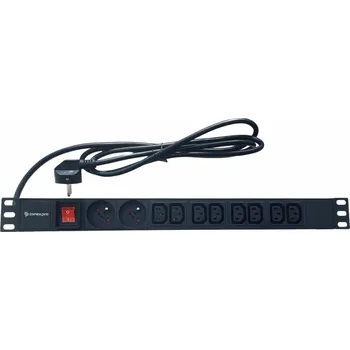 Rozvaděč Rozvodný panel Conexpro 19" kombinovaný rozvodný panel 2x FR + 8x IEC C13, 16A, 1.4m, černý