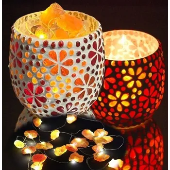 Svícen Mozaiková lampa LED - svícen kámen Karneol KEG KVĚTINY ZOE