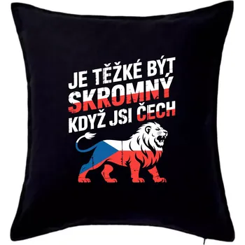 Polštář Lev - Je těžké být skromný když jsi čech - Polštář 50x50 - 50x50 - Pouze potah ( Černá )