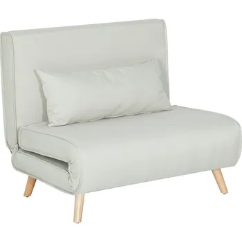 Pohovka HOMCOM Rozkládací pohovka pro jednu osobu, rozkládací pohovka, nastavitelné opěradlo, lehátko, severské, skandinávské, 25D pěnové lůžko, imitace jedlového dřeva, krémově bílá, 94 x 78 x 80 cm