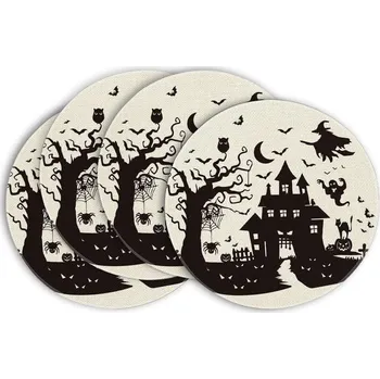 prostírání Prostírání na stůl pod talíře s motivem Halloween, textilní, průměr 37 cm, 4 ks