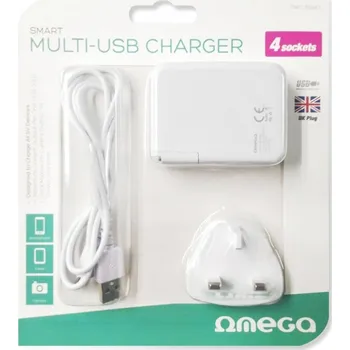 OMEGA NABÍJEČKA 4-PORT USB 4A BÍLÁ UK zástrčka [42673]