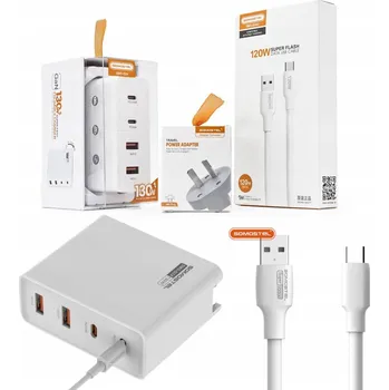 SÍŤOVÁ NABÍJEČKA 130W GaN BÍLÁ SOMOSTEL POWER DELIVERY Q24 2XPD + 2XUSB