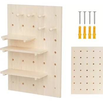 police dřevěná nástěnná pegboard organizér 40 × 60 cm, světlé dřevo, 20 kg – Maclean