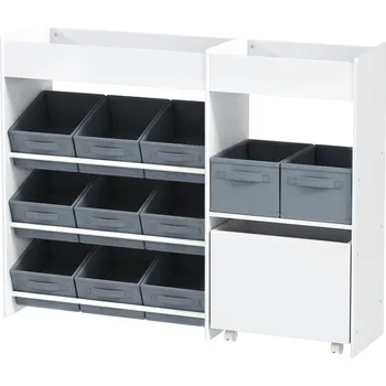 úložný prostor na hračky AIYAPLAY Dětský regál na hračky s 11 látkovými boxy, horní přihrádky, 3 samolepky, dětský regál s přihrádkami do dětského pokoje, mateřské školy, 105 x 30 x 80 cm, bílý