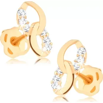 Náušnice Náušnice ze žlutého 14K zlata - dvě propojené elipsy, linie čirých diamantů