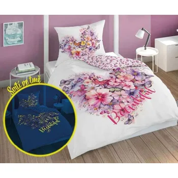 Povlečení DETEXPOL Povlečení Motýlci srdce svítící Bavlna, 140/200, 70/80 cm