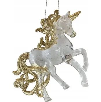 Přívěsek AKRYLOVÁ OZDOBA JEDNOROŽEC 11 cm ZLATÁ VÁNOČNÍ